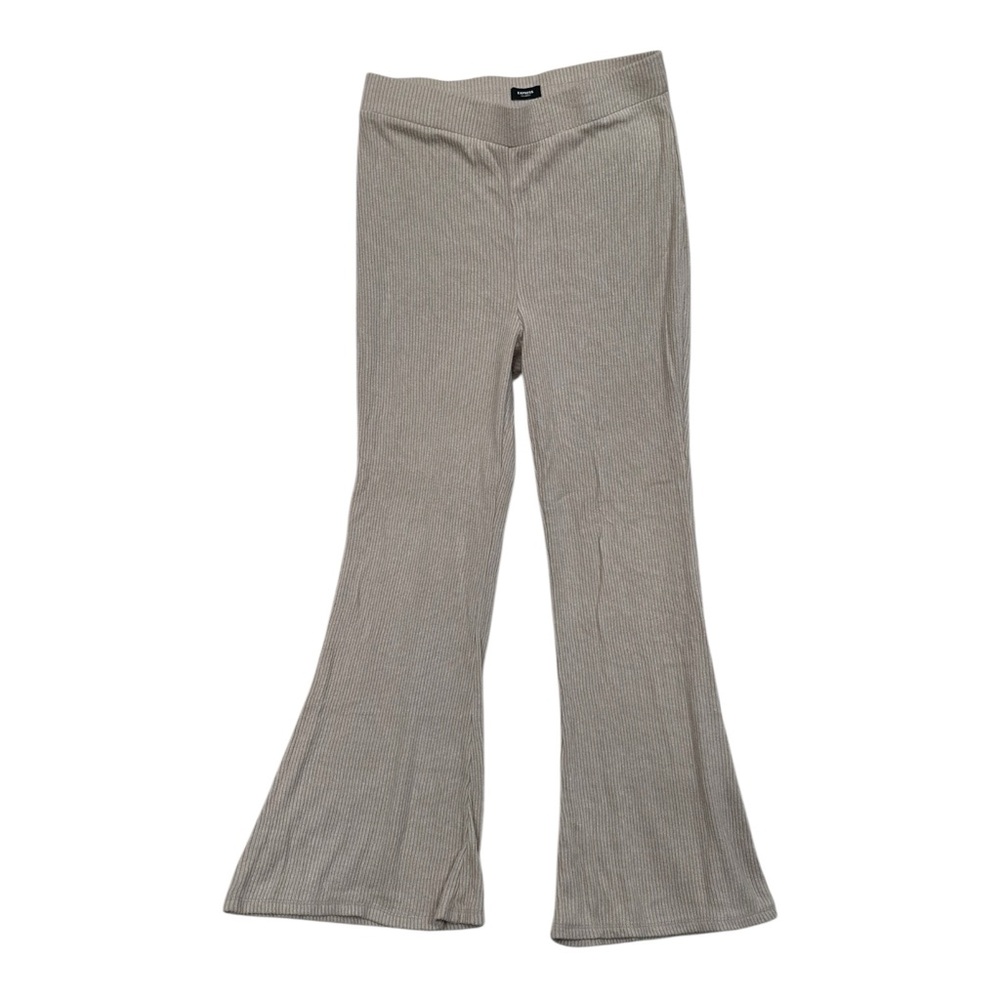 Express Ribbed Knit Flared Beige Pants - Size Small